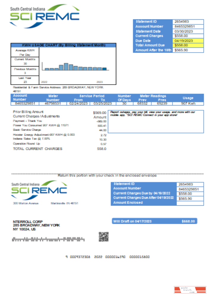 South Central Indiana REMC utility business bill, SCR PSD template